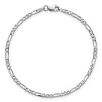 14K White Gold 2.25mm Flat Figaro Bracelet with Lobster Clasp, 7" view 5