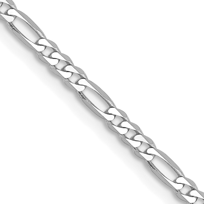 14K White Gold 22 inch 2.25mm Flat Figaro with Lobster Clasp Chain