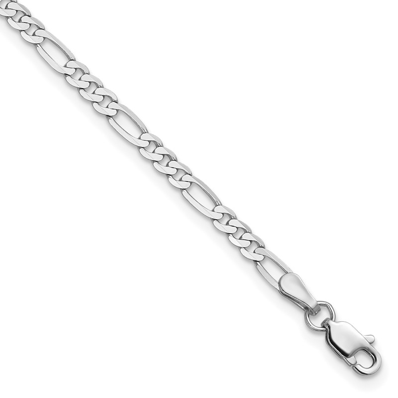 14K White Gold 9 inch  2.75mm Flat Figaro with Lobster Clasp Anklet