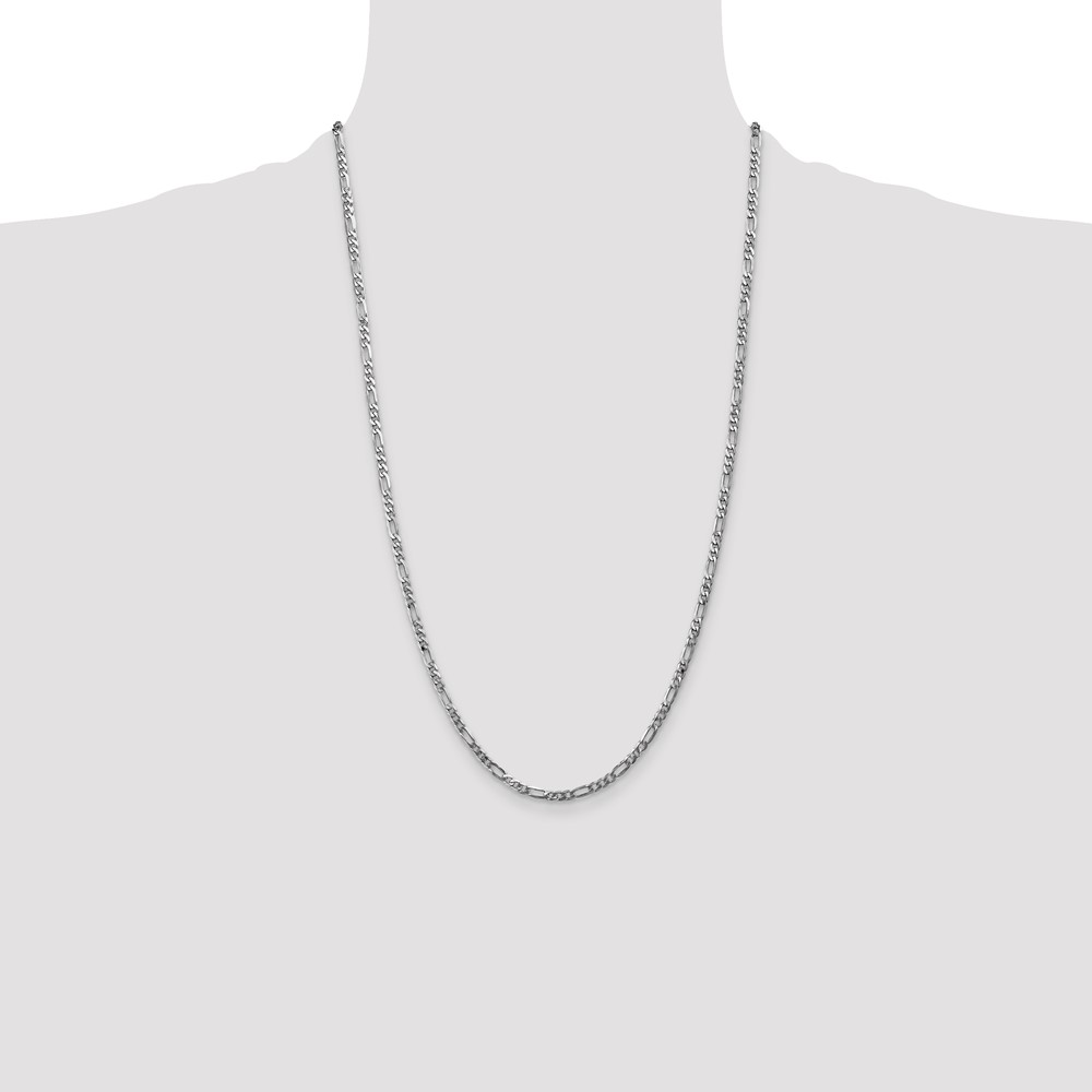 14K White Gold 26 inch 3mm Flat Figaro with Lobster Clasp Chain (WFIG080-26)