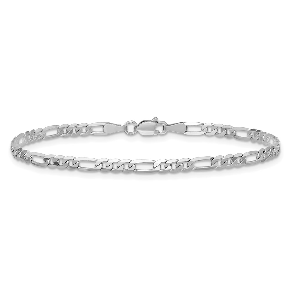 14K White Gold 7 inch 3mm Flat Figaro with Lobster Clasp Bracelet (WFIG080-7)