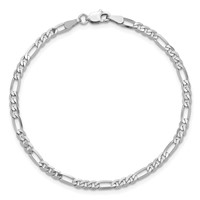 14K White Gold 3mm Flat Figaro Bracelet with Lobster Clasp - 7in view 5