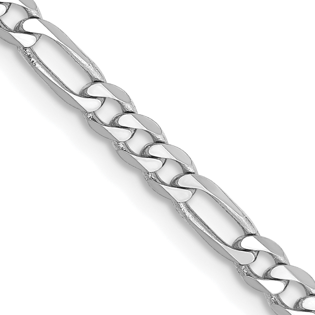 14K White Gold 26 inch 3mm Flat Figaro with Lobster Clasp Chain (WFIG080-26)