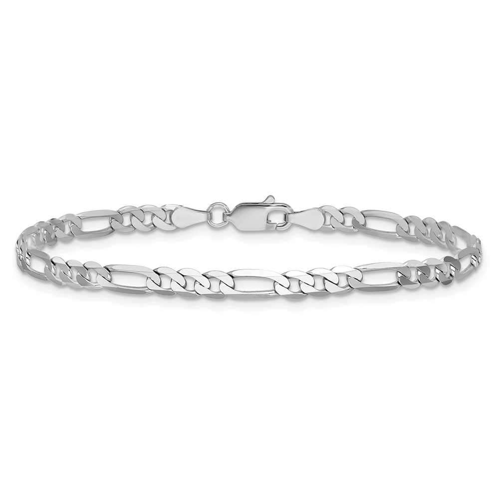 14K White Gold 8 inch 4mm Flat Figaro with Lobster Clasp Bracelet (WFIG100-8)