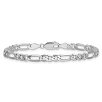 14K White Gold 4.5mm Flat Figaro Bracelet with Lobster Clasp, 7" view 4