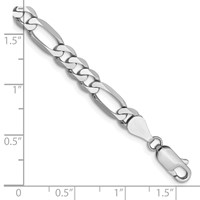 14K White Gold 5.5mm Flat Figaro Bracelet with Lobster Clasp, 7" view 2