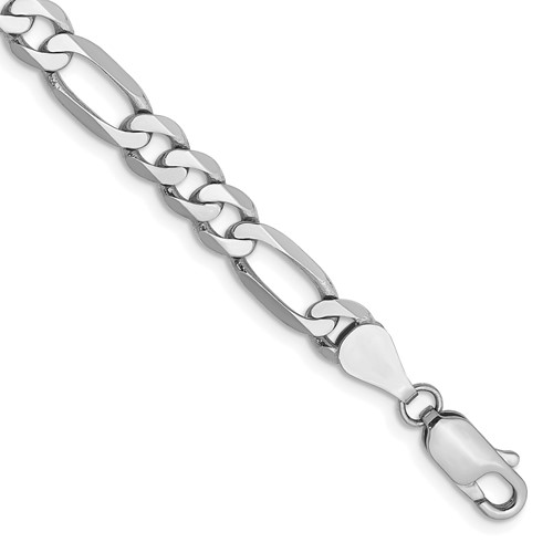 14K White Gold 5.5mm Flat Figaro Bracelet with Lobster Clasp, 7"