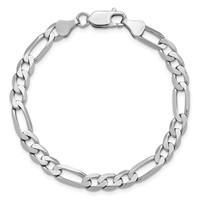 14K White Gold 6mm Flat Figaro Bracelet with Lobster Clasp, 7" view 5