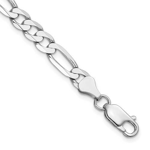 14K White Gold 6mm Flat Figaro Bracelet with Lobster Clasp, 7"
