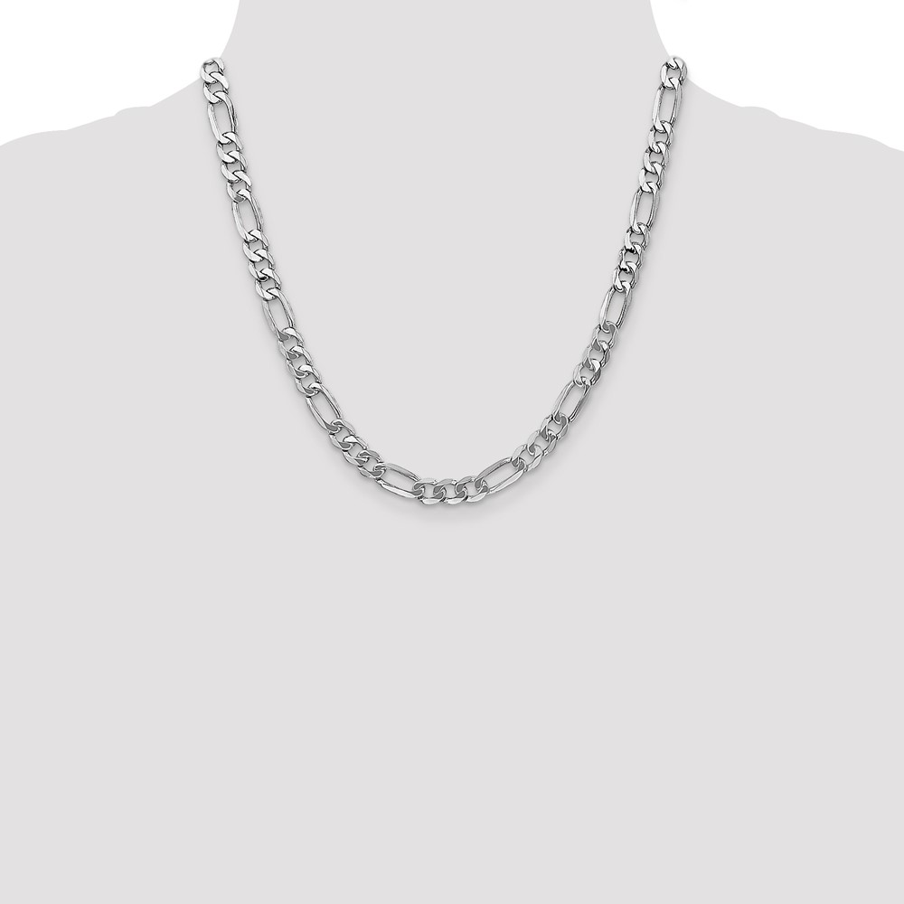 14K White Gold 20 inch 7mm Flat Figaro with Lobster Clasp Chain (WFIG180-20)