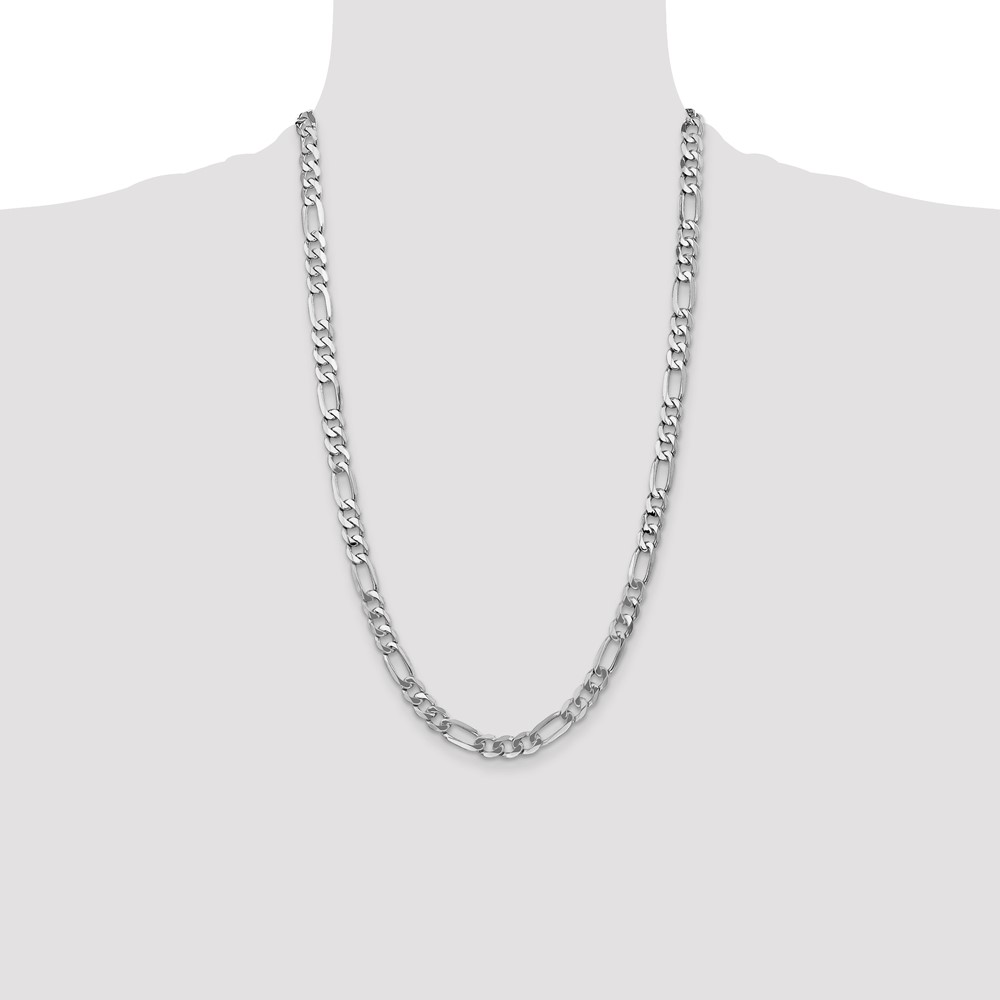 14K White Gold 26 inch 7mm Flat Figaro with Lobster Clasp Chain (WFIG180-26)