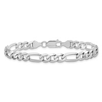14K White Gold 7mm Flat Figaro Bracelet with Lobster Clasp, 8" view 3
