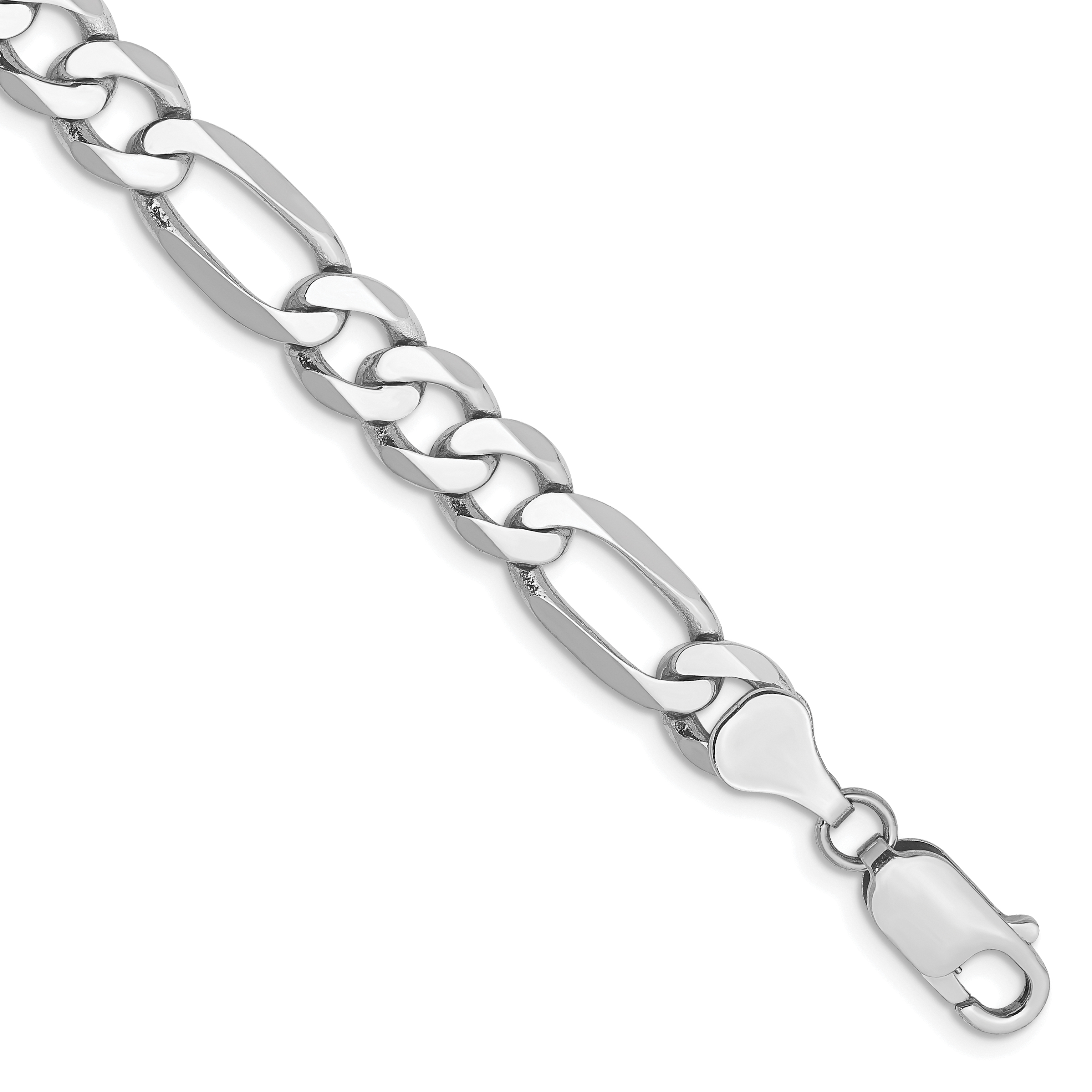 14K White Gold 9 inch 7mm Flat Figaro with Lobster Clasp Chain (WFIG180-9)