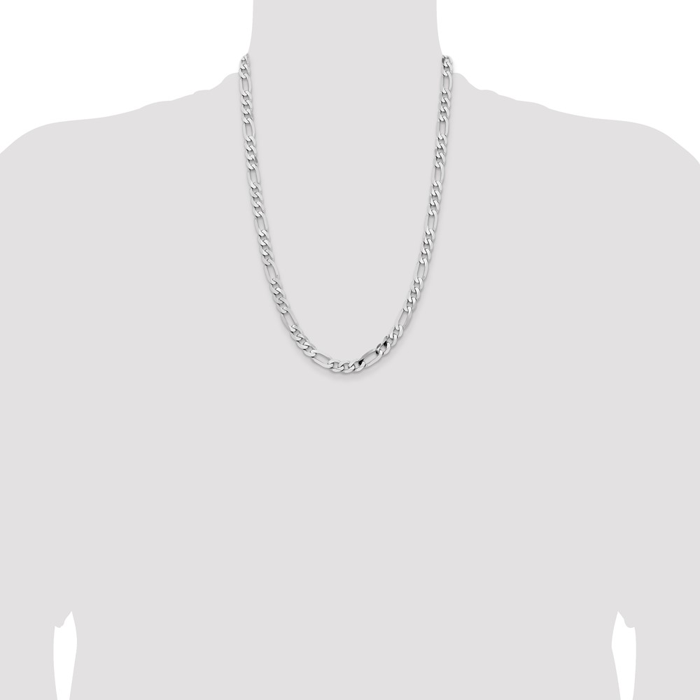 14K White Gold 24 inch 7.5mm Flat Figaro with Lobster Clasp Chain (WFIG200-24)