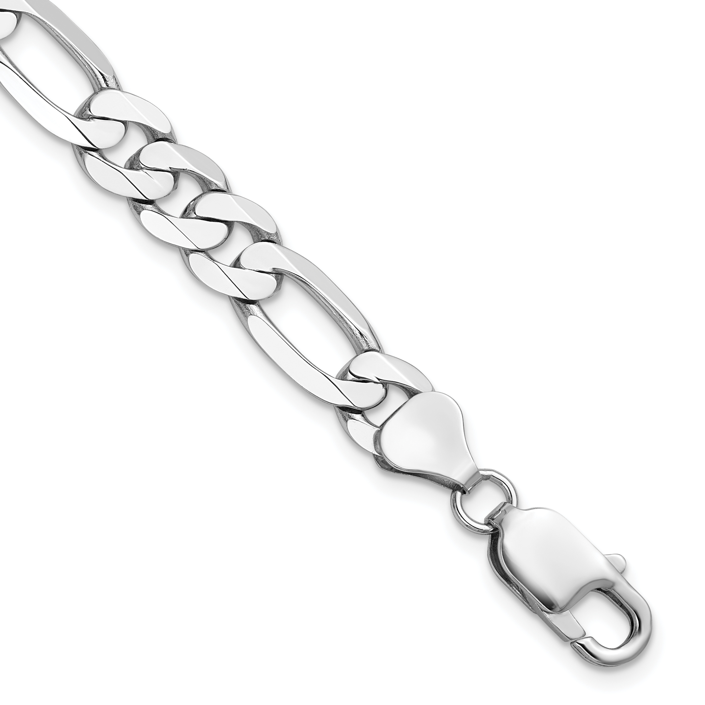 14K White Gold 24 inch 7.5mm Flat Figaro with Lobster Clasp Chain (WFIG200-24)