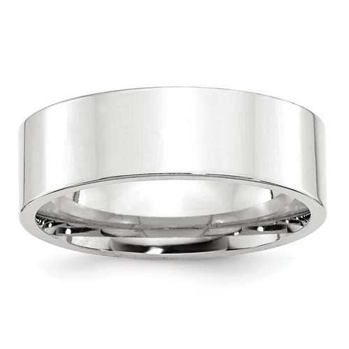 10K White Gold 7mm Standard Weight Flat Comfort Fit Wedding Band, Size 10