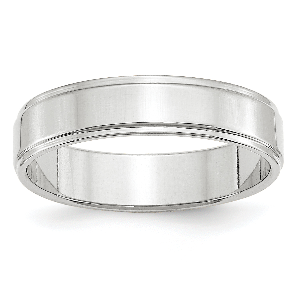 10k White Gold 5mm Flat with Step Edge Wedding Band Size 9.5 (1WFLE050-9.5)