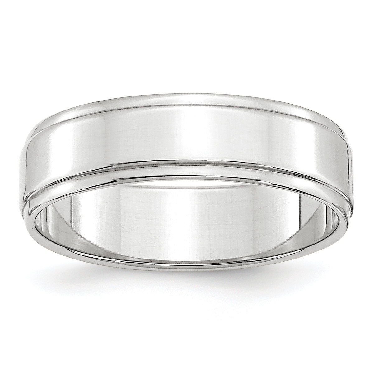 10k White Gold 6mm Flat with Step Edge Wedding Band Size 10 (1WFLE060-10)