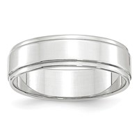 14K White Gold 6mm Flat Band with Step Edge Wedding - Size 4 view 1