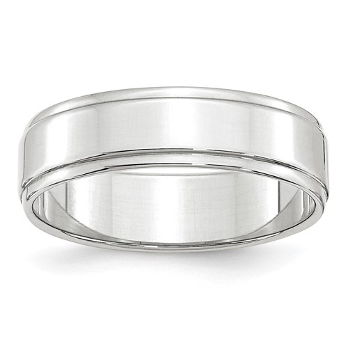 10k White Gold 6mm Flat with Step Edge Wedding Band Size 12.5