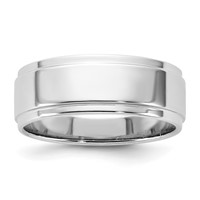 14K 7mm White Gold Flat Band with Step Edge view 1