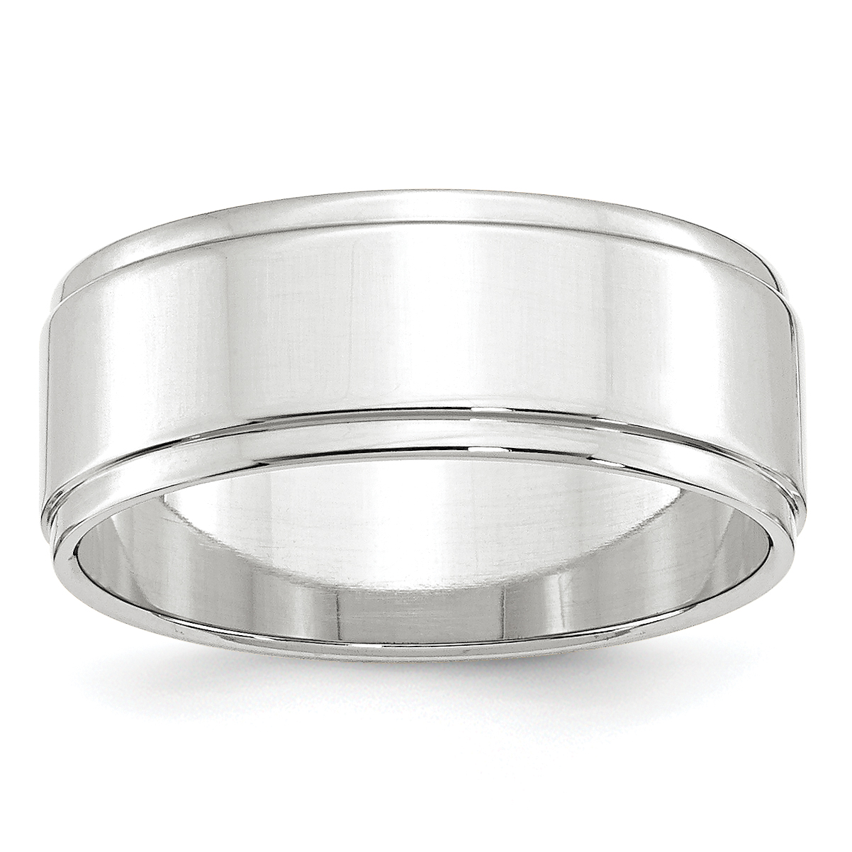 14k White Gold 8mm Flat with Step Edge Wedding Band Size 10 (WFLE080-10)