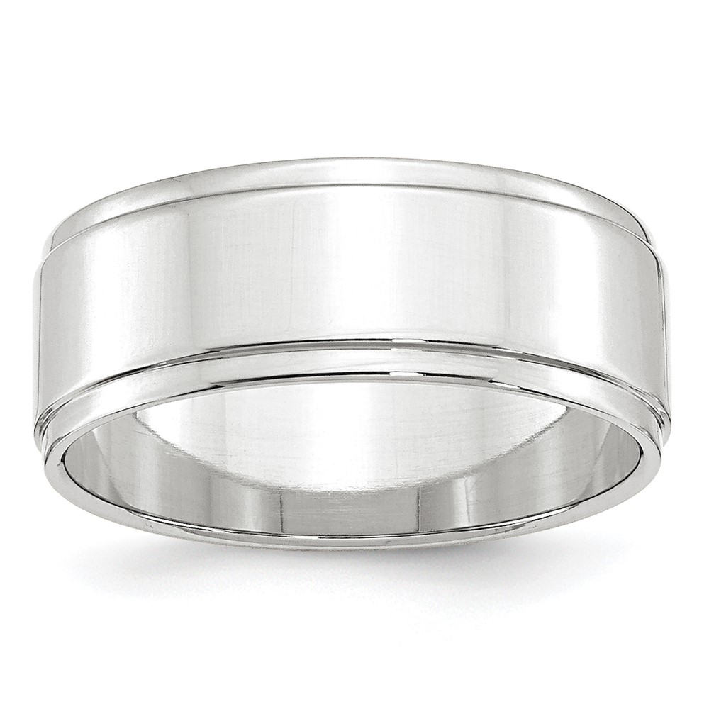 10k White Gold 8mm Flat with Step Edge Wedding Band Ring