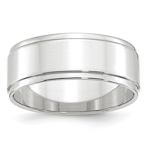 10K White Gold 8mm Flat Band with Step Edge Wedding, Size 9