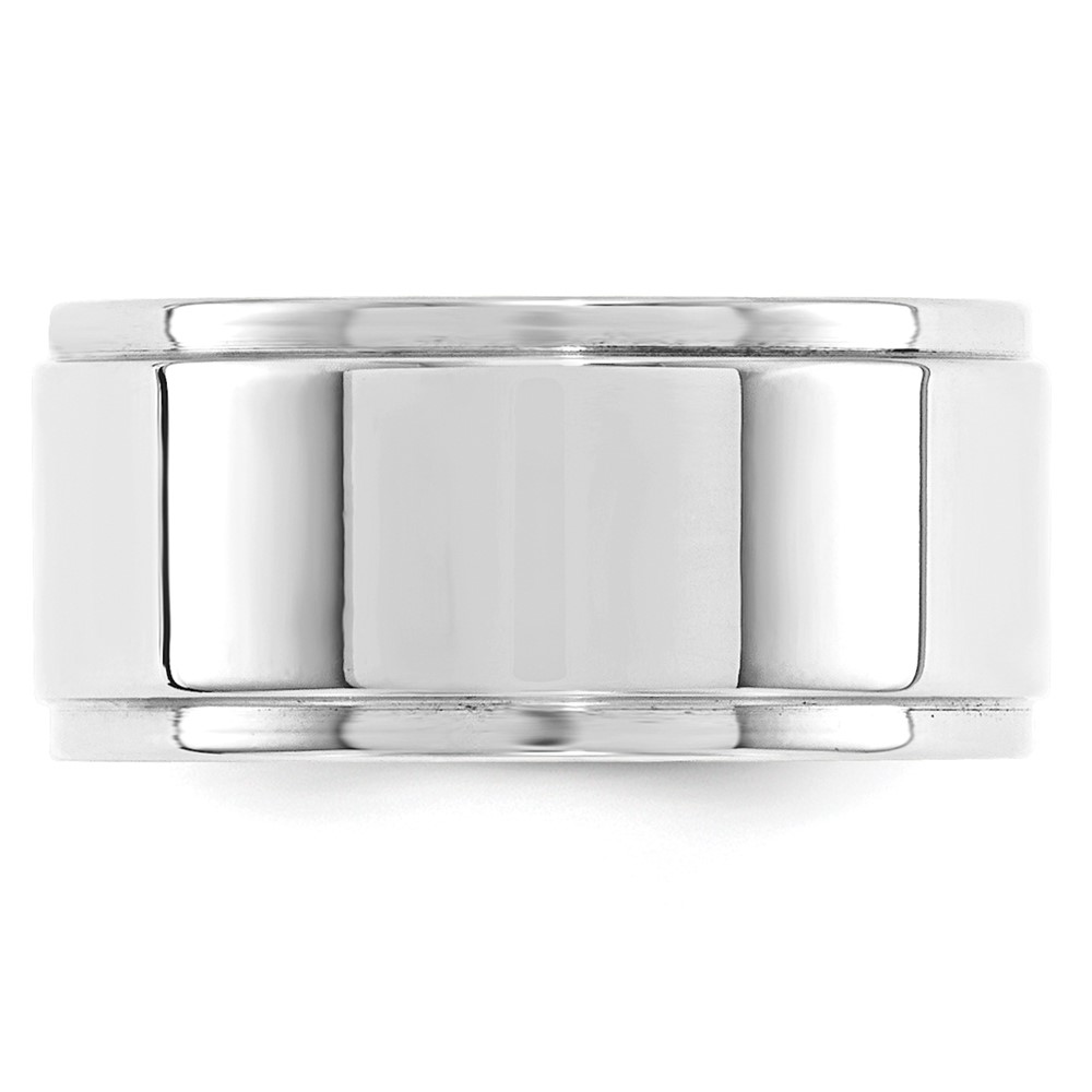 14k White Gold 10mm Flat with Step Edge Wedding Band Size 8 (WFLE100-8)