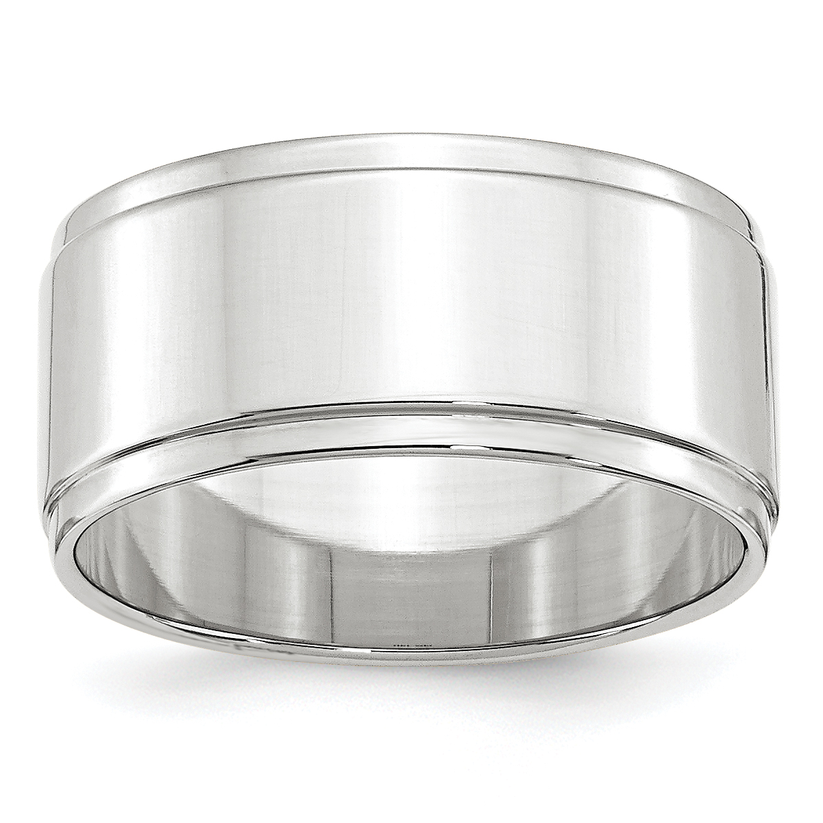14k White Gold 10mm Flat with Step Edge Wedding Band Size 8 (WFLE100-8)