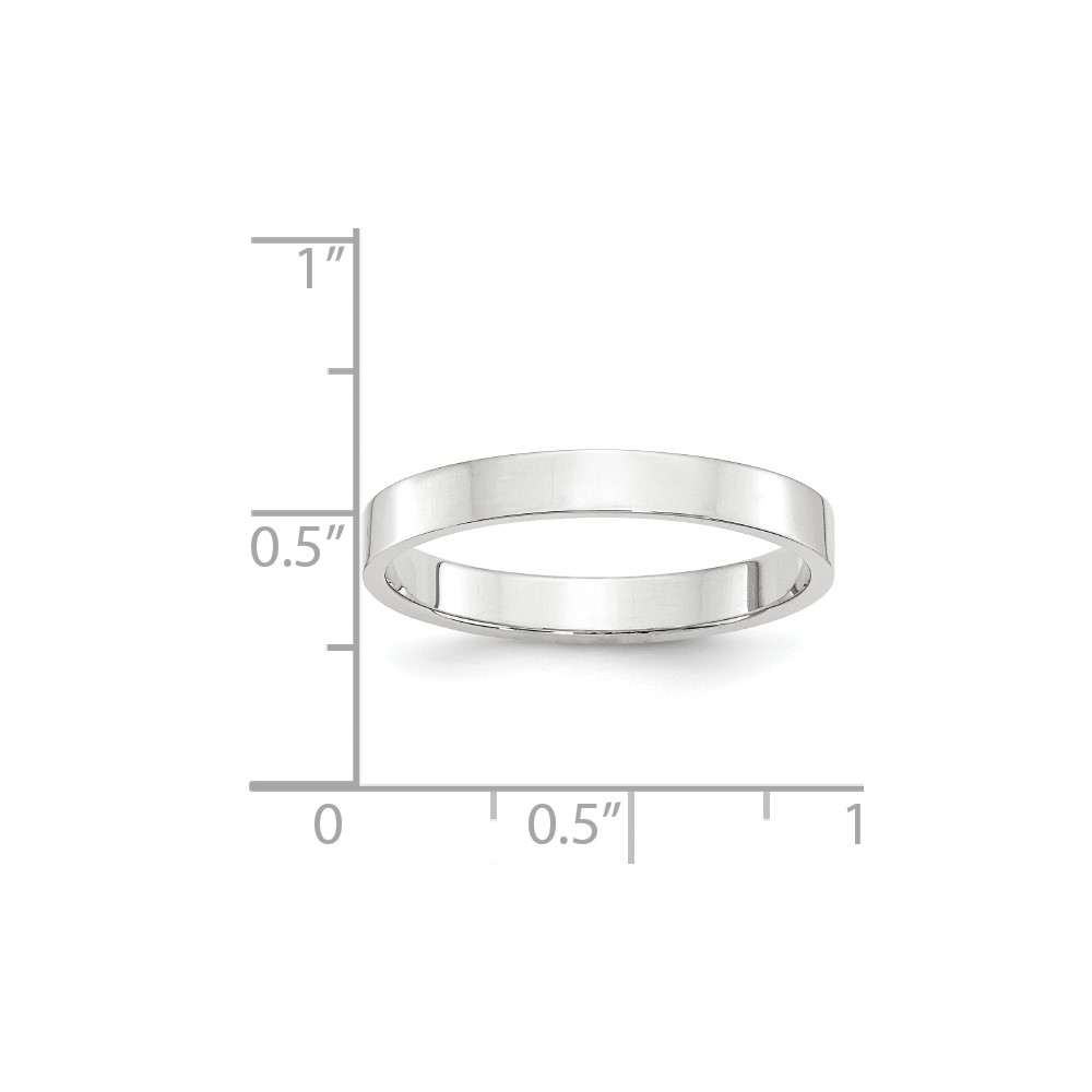 10k White Gold 3mm Lightweight Flat Wedding Band Size 7 (1WFLL030-7)