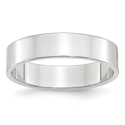 14K White Gold 5mm Lightweight Flat Wedding Band, Size 5