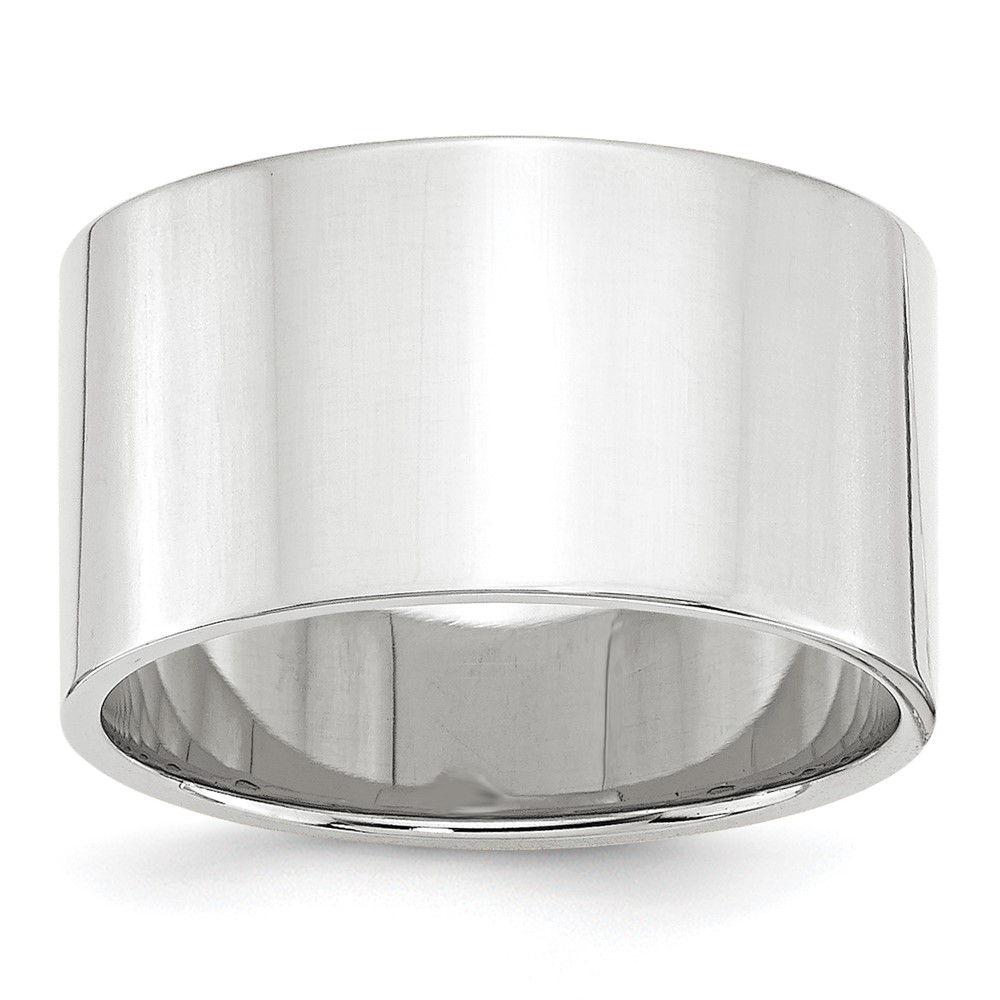 14K White Gold 12mm Lightweight Flat Wedding Band - Size 4