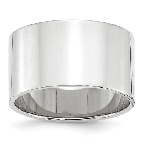 14K White Gold 12mm Lightweight Flat Wedding Band, Size 4