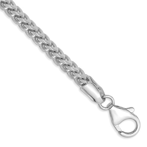 14K White Gold 3mm Franco Bracelet with Fancy Lobster Clasp, 8"