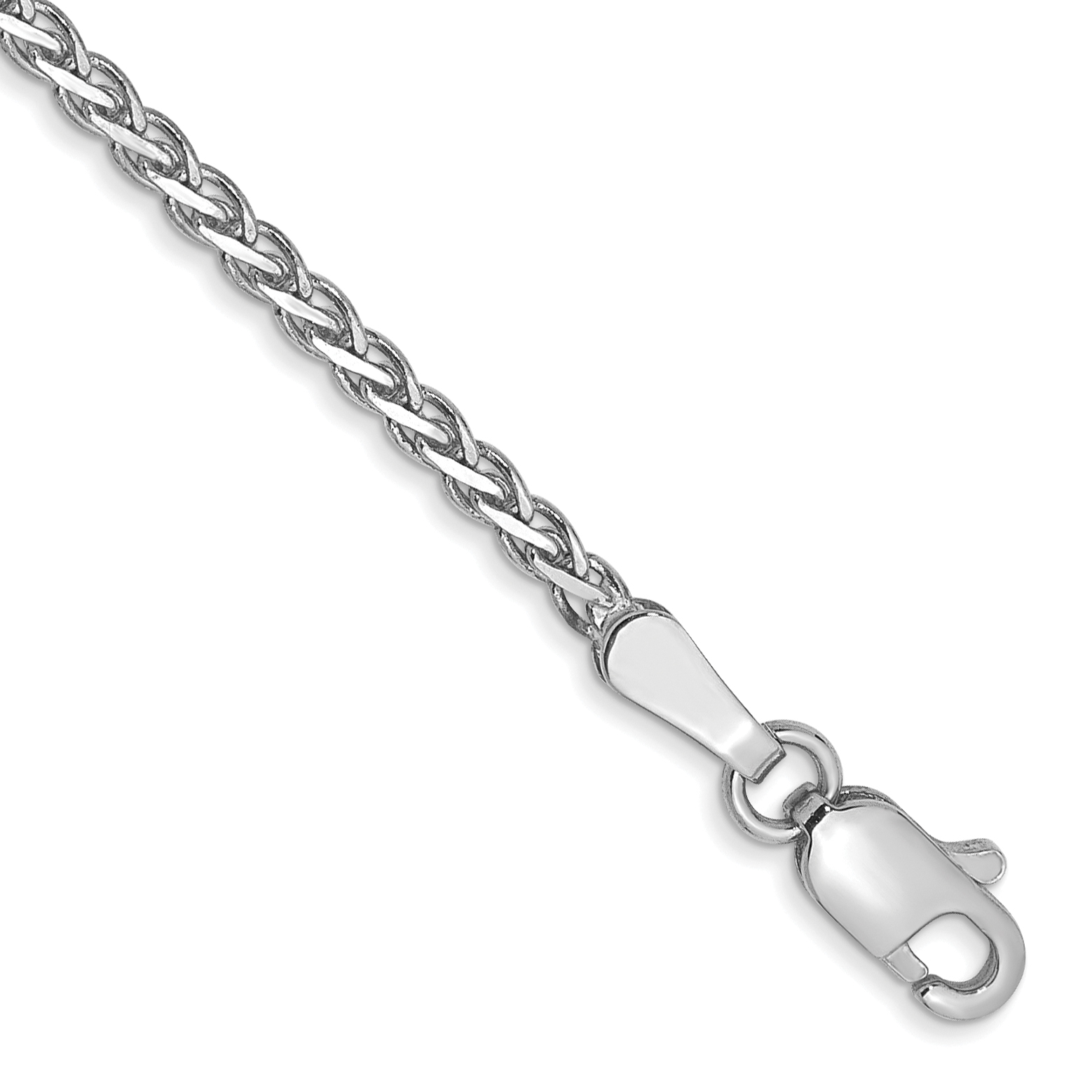 14K White Gold 7 inch 1.9mm Flat Wheat with Lobster Clasp Bracelet (WFW050-7)
