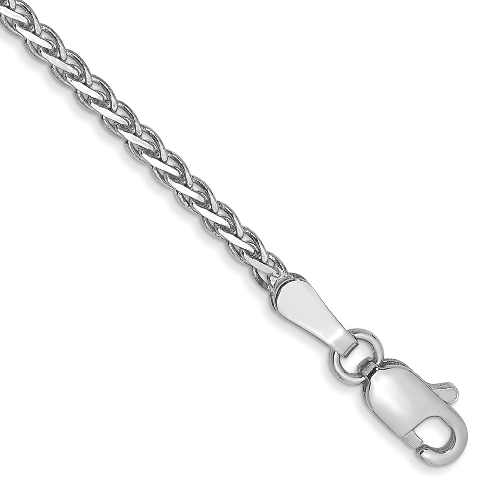 14K White Gold 7 inch 1.9mm Flat Wheat with Lobster Clasp Bracelet (WFW050-7)