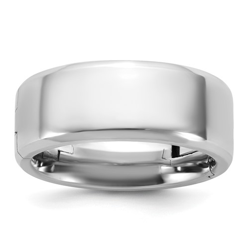 14K White Gold Cliq 8mm Hinged Beveled Edge Wedding Band, Size 4