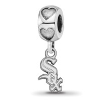 Sterling Silver Rh-plated LogoArt Chicago White Sox Logo Heart Bead view 1