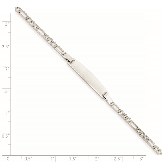 14k White Gold 7in Solid Polished Figaro Link ID Bracelet