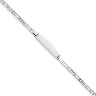 14k White Gold 7in Solid Polished Figaro Link ID Bracelet