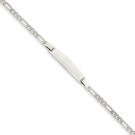 14k White Gold 7in Solid Polished Figaro Link ID Bracelet