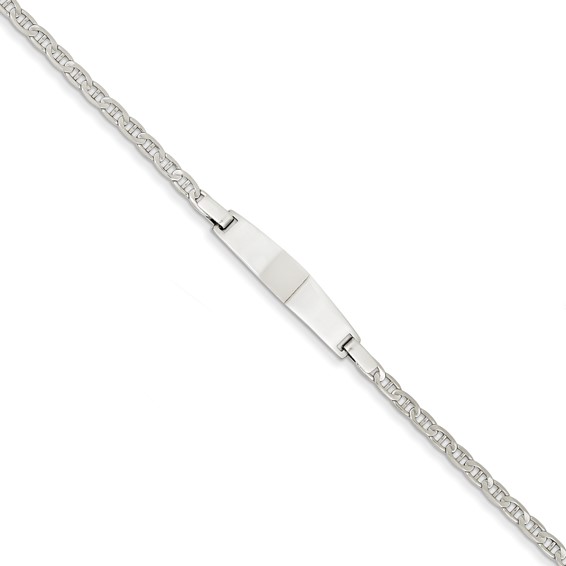 14k White Gold 7in Solid Polished Anchor Link ID Bracelet