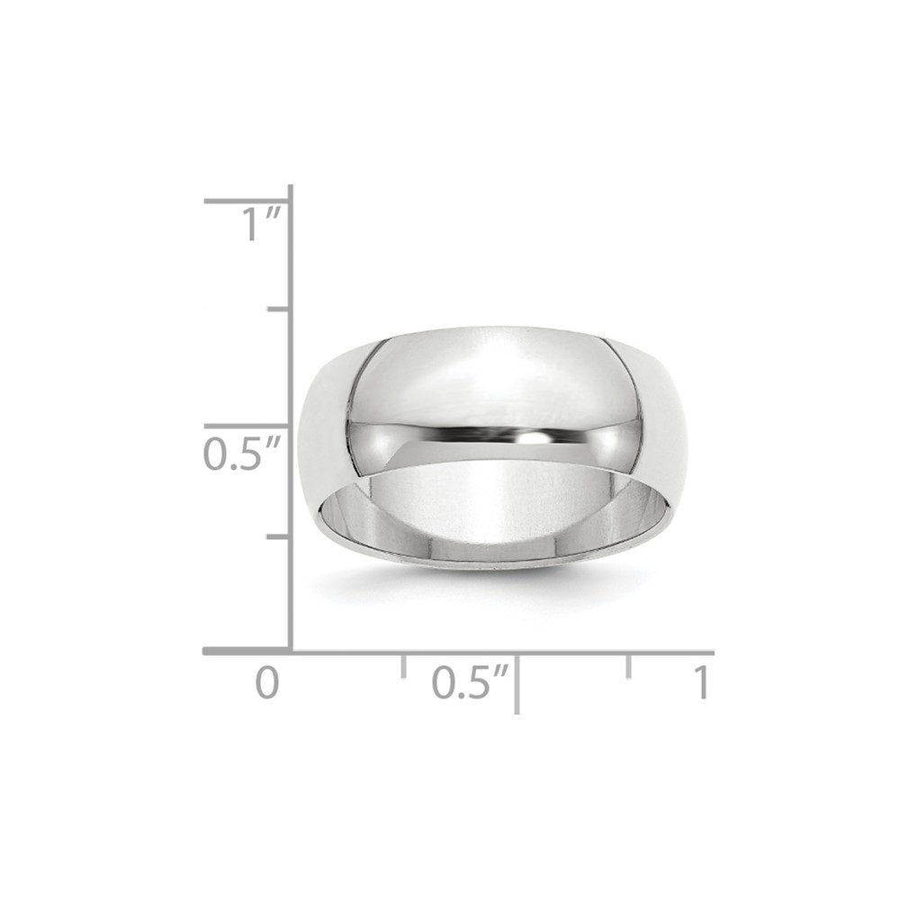 10k White Gold 8mm Half Round Wedding Band Size 10 (1WHR080-10)