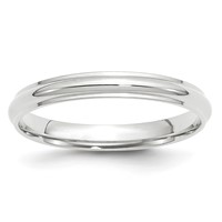 10K White Gold 3mm Half Round Band with Edge Wedding view 1