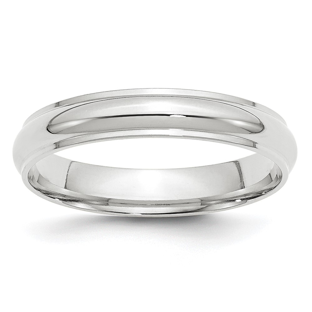 14k White Gold 4mm Half Round with Edge Wedding Band Size 5 (WHRE040-5)