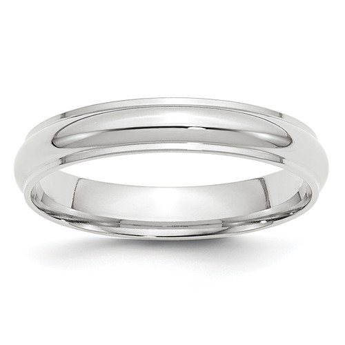 10K White Gold 4mm Half Round Band with Edge Wedding, Size 9