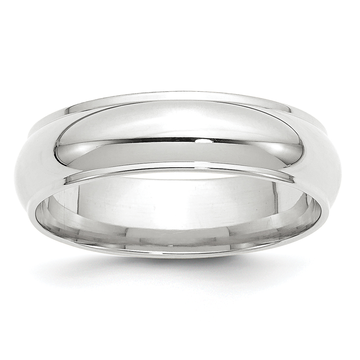 14k White Gold 6mm Half Round with Edge Wedding Band Size 10 (WHRE060-10)