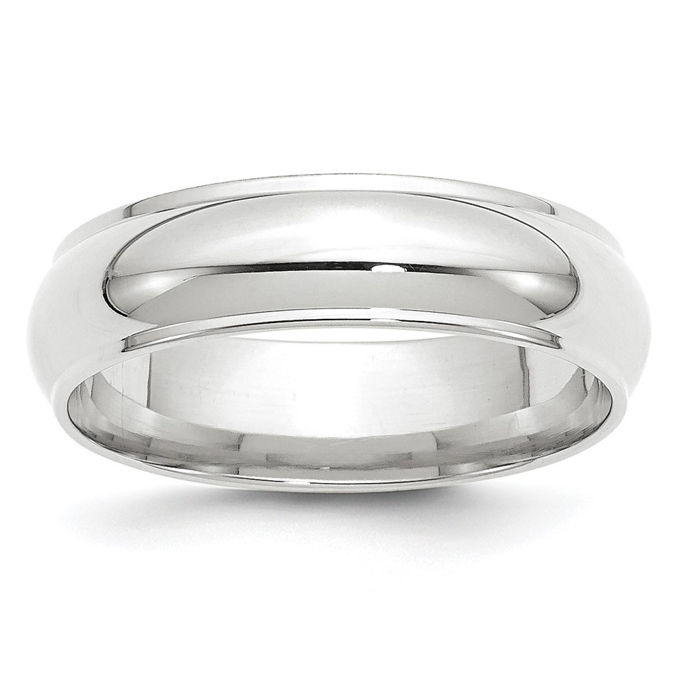 14k White Gold 6mm Half Round with Edge Wedding Band Size 10 (WHRE060-10)