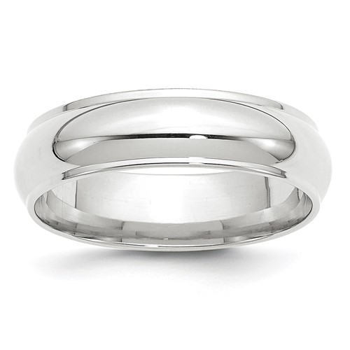 10K White Gold 6mm Half Round Band with Edge Wedding, Size 5